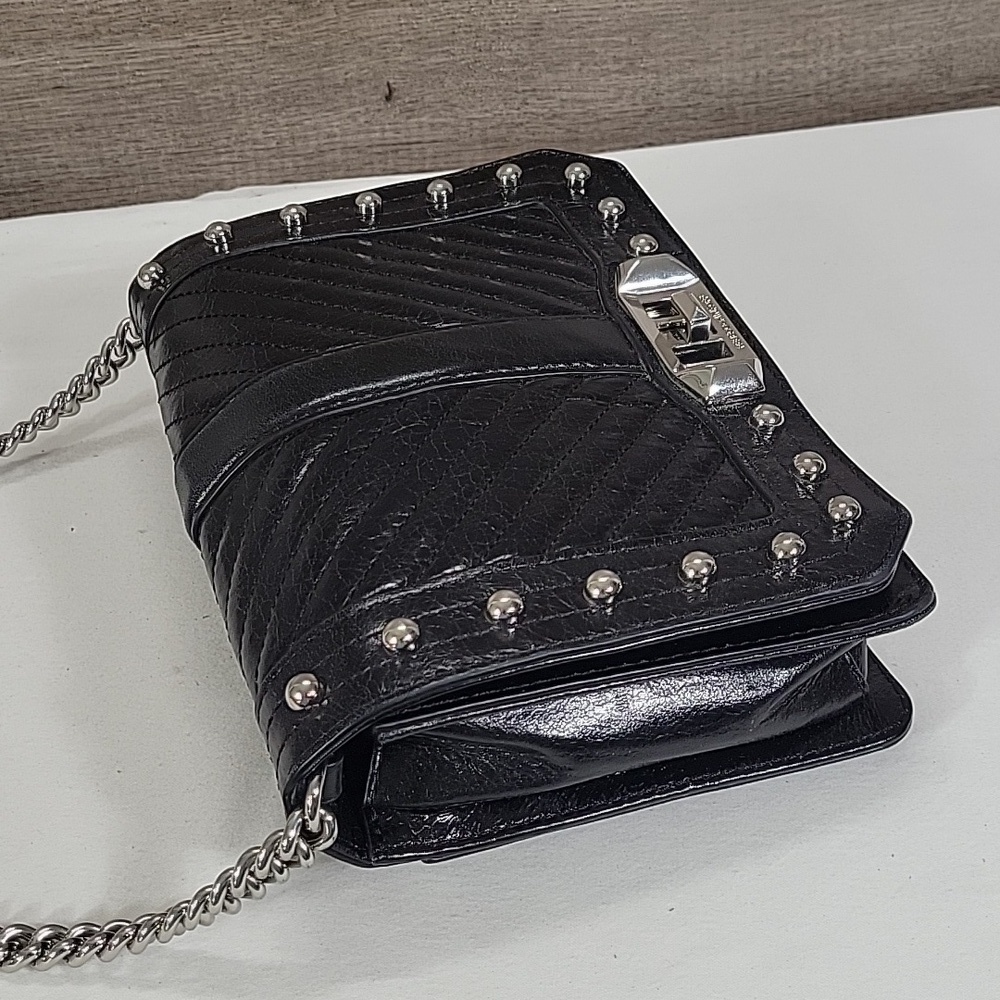 Rebecca Minkoff Black Quilted Studded Leather Crossbody Shoulder Bag - Picture 8 of 14